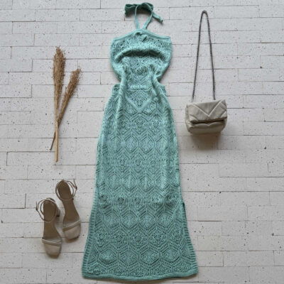 Dondoca_com_br Vestido Trico Longuete Com Fenda E Abertura Na Cintura Menta