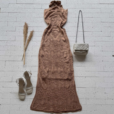 Dondoca_com_br Vestido Trico Longuete Com Fenda E Abertura Na Cintura Nude