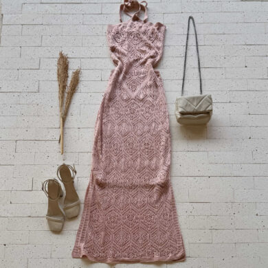 Dondoca_com_br Vestido Trico Longuete Com Fenda E Abertura Na Cintura Rose