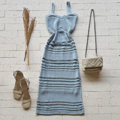 Dondoca_com_br Vestido Trico Midi Detalhado Azul