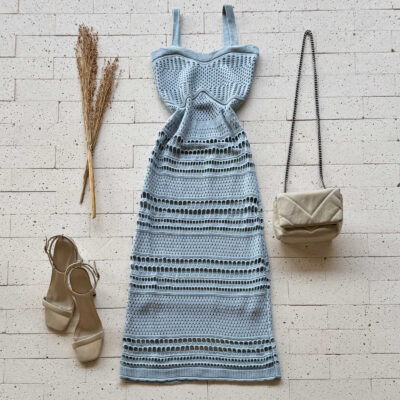 Dondoca_com_br Vestido Trico Midi Detalhado Azul