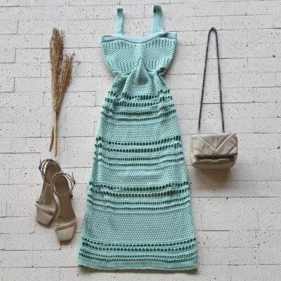 Dondoca_com_br Vestido Trico Midi Detalhado Menta