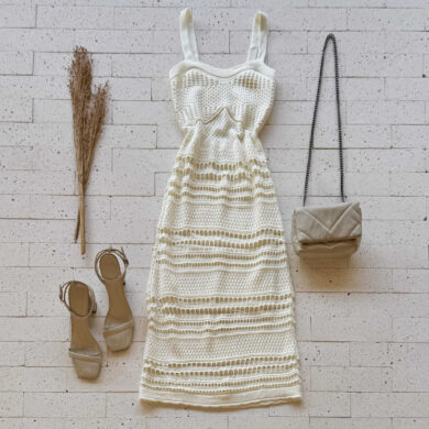 Dondoca_com_br Vestido Trico Midi Detalhado Off