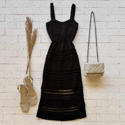 Dondoca_com_br Vestido Trico Midi Detalhado Preto