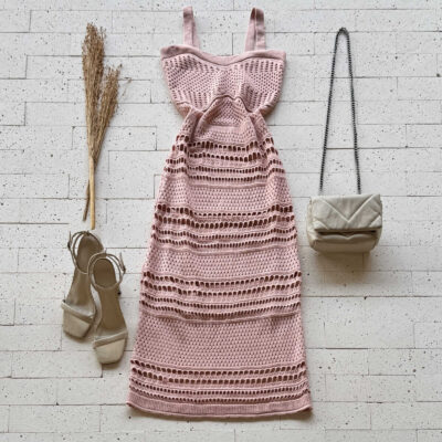 Dondoca_com_br Vestido Trico Midi Detalhado Rose