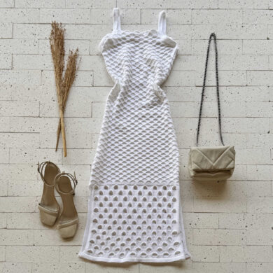 Dondoca_com_br Vestido Trico Midi Trama Colmeia Off