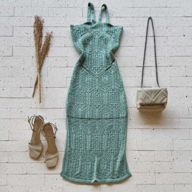 Dondoca_com_br Vestido Trico Midi Trama Detalhado Pistache