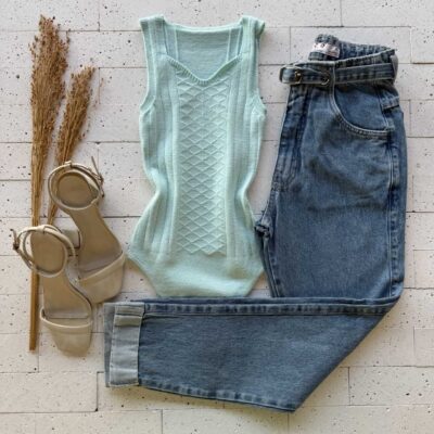 BODY MODAL DECOTE PRINCESA DETALHE TRAMA FRONTAL VERDE CLARO