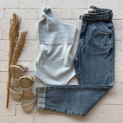 BODY MODAL NÓZINHO UM OMBRO SÓ AZUL CLARO