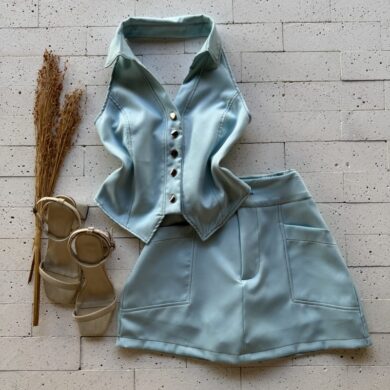 CONJUNTO ALFAIATARIA CROPPED GOLINHA E SHORT SAIA PREMIUM OFF