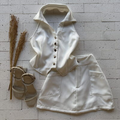 CONJUNTO ALFAIATARIA CROPPED GOLINHA E SHORT SAIA PREMIUM OFF