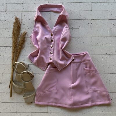 CONJUNTO ALFAIATARIA CROPPED GOLINHA E SHORT SAIA PREMIUM OFF