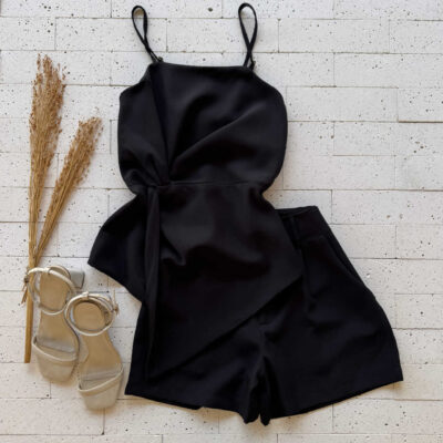 Dondoca_com_br Conjunto Alfaiataria Regata Assimetrica Nozinho E Short Preto