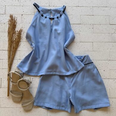 Dondoca_com_br Conjunto Marrant Blusa Detalhe Gola E Short Azul