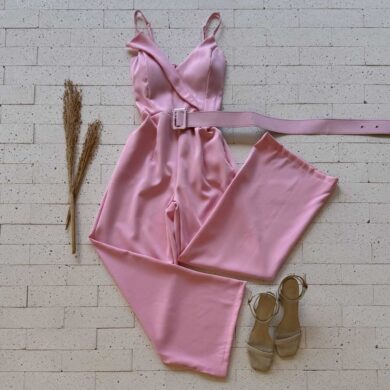 Dondoca_com_br Macacao Alfaiataria Decote V E Cinto Rosa