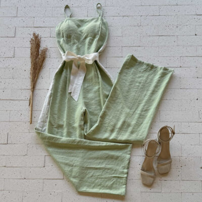 MACACÃO MARRANT DETALHE LISTRA E AMARRAÇÃO VERDE