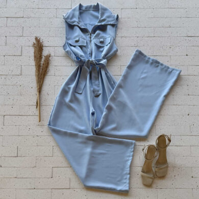 MACACÃO PANTALONA DETALHE ZIPER AZUL