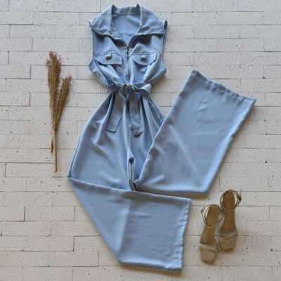 MACACÃO PANTALONA DETALHE ZIPER AZUL