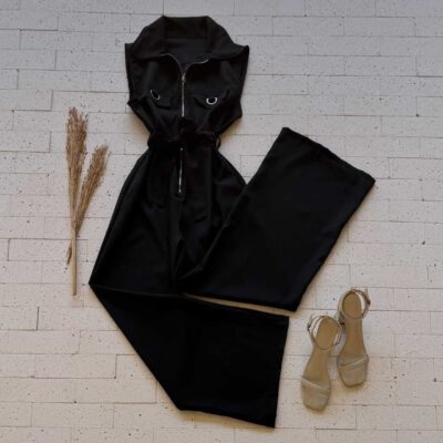 Dondoca_com_br Macacao Pantalona Detalhe Ziper Preto