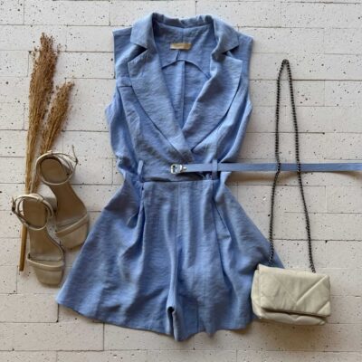 Dondoca_com_br Macaquinho Golinha E Cinto Fino Azul