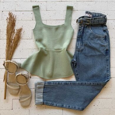 Dondoca_com_br Regata Modal Peplum Basic Pistache