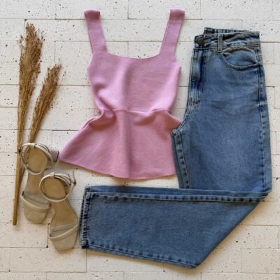 Dondoca_com_br Regata Modal Peplum Basic Rosa