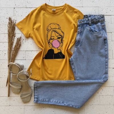 Dondoca_com_br T Shirt Algodao Estampa Chiclete Amarela