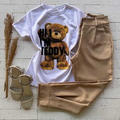 T-SHIRT ALGODÃO ESTAMPA HI I'M TEDDY OFF