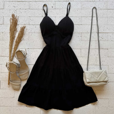 Dondoca_com_br Vestido Alcinha Rodado Basic Preto