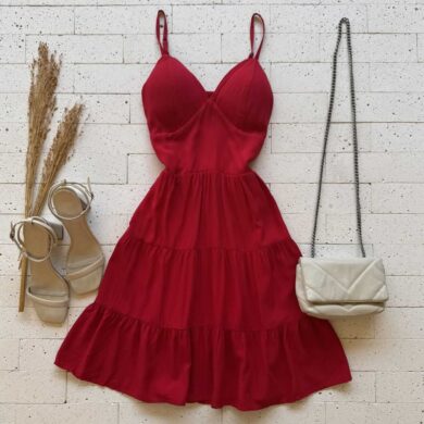 Dondoca_com_br Vestido Alcinha Rodado Basic Vermelho