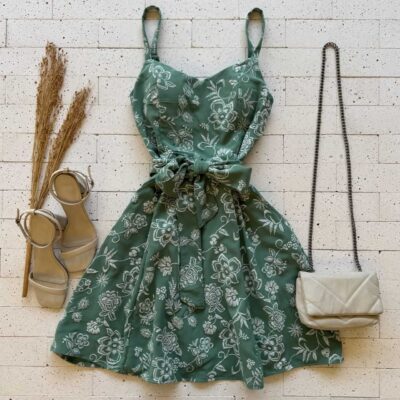 Dondoca_com_br Vestido Bordado Alcinha E Amarracao Fixa Verde