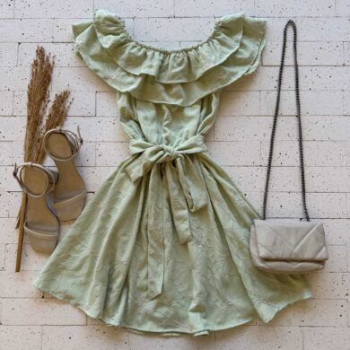 Dondoca_com_br Vestido Ciganinha Bordado Lurex Com Amarracao Fixa Verde Claro