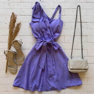 Dondoca_com_br Vestido Detalhado Laco No Ombro E Amarracao Fixa Lavanda