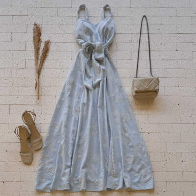 Dondoca_com_br Vestido Longo Bordado Alcinha E Amarracao Fixa Azul Caro