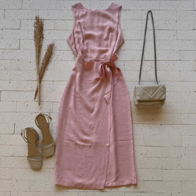 Dondoca_com_br Vestido Midi Detalhe Amarracao Lateral Rosa