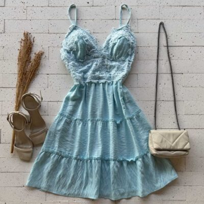 Dondoca_com_br Vestido Tres Marias Detalhe Gripier Frontal Azul