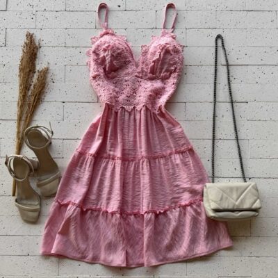 Dondoca_com_br Vestido Tres Marias Detalhe Gripier Frontal Rosa