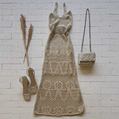 VESTIDO TRICO LONGUETE TRAMA DETALHADA BEGE