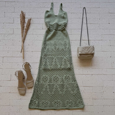 Vestido Tricô Longuete Trama Detalhada Pistache