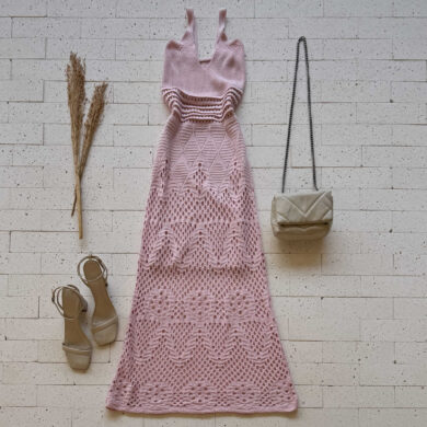 VESTIDO TRICO LONGUETE TRAMA DETALHADA ROSA