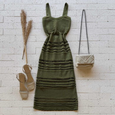 Dondoca_com_br Vestido Trico Midi Detalhado Verde Oliva 2