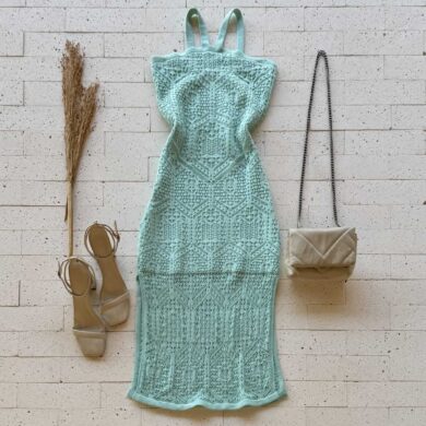 VESTIDO TRICO MIDI TRAMA DETALHADO MENTA