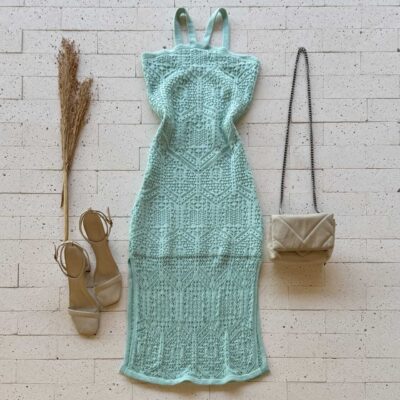 VESTIDO TRICO MIDI TRAMA DETALHADO MENTA
