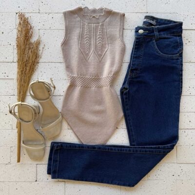 Dondoca_com_br Body Modal Detalhe Trama E Gola Ondulada Bege