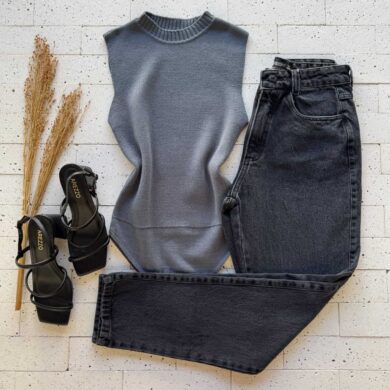 Dondoca_com_br Body Modal Leve Basic Cinza