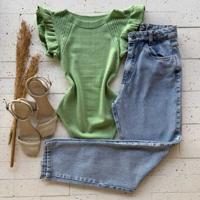 Dondoca_com_br Body Modal Leve Detalhe Manga Babados Pistache