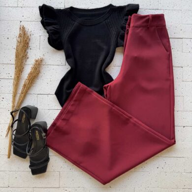 Dondoca_com_br Body Modal Leve Detalhe Manga Babados Preto