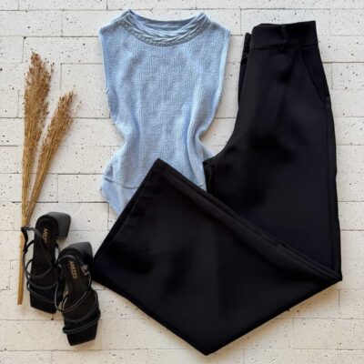 Dondoca_com_br Body Modal Leve Quadrados Detalhados Azul