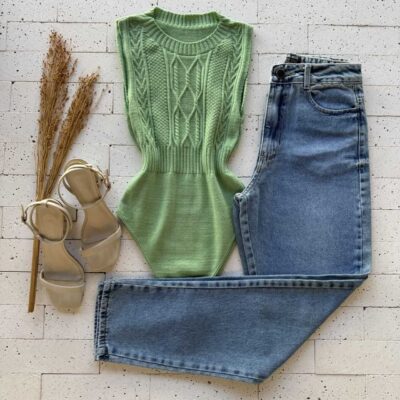 Dondoca_com_br Body Modal Leve Trama Frontal Pistache