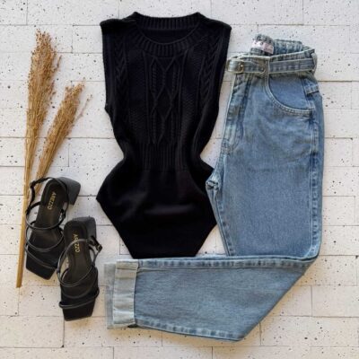 Dondoca_com_br Body Modal Leve Trama Frontal Preto